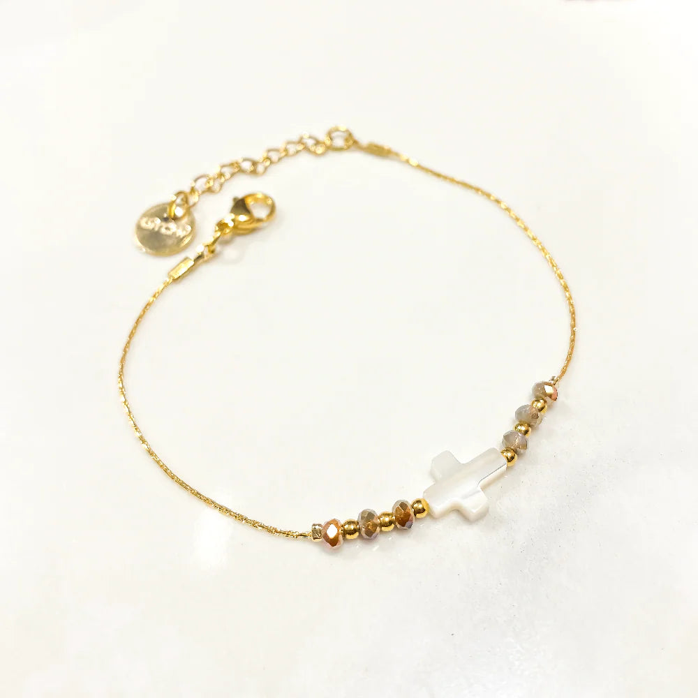 Bracelet croix de nacre vert