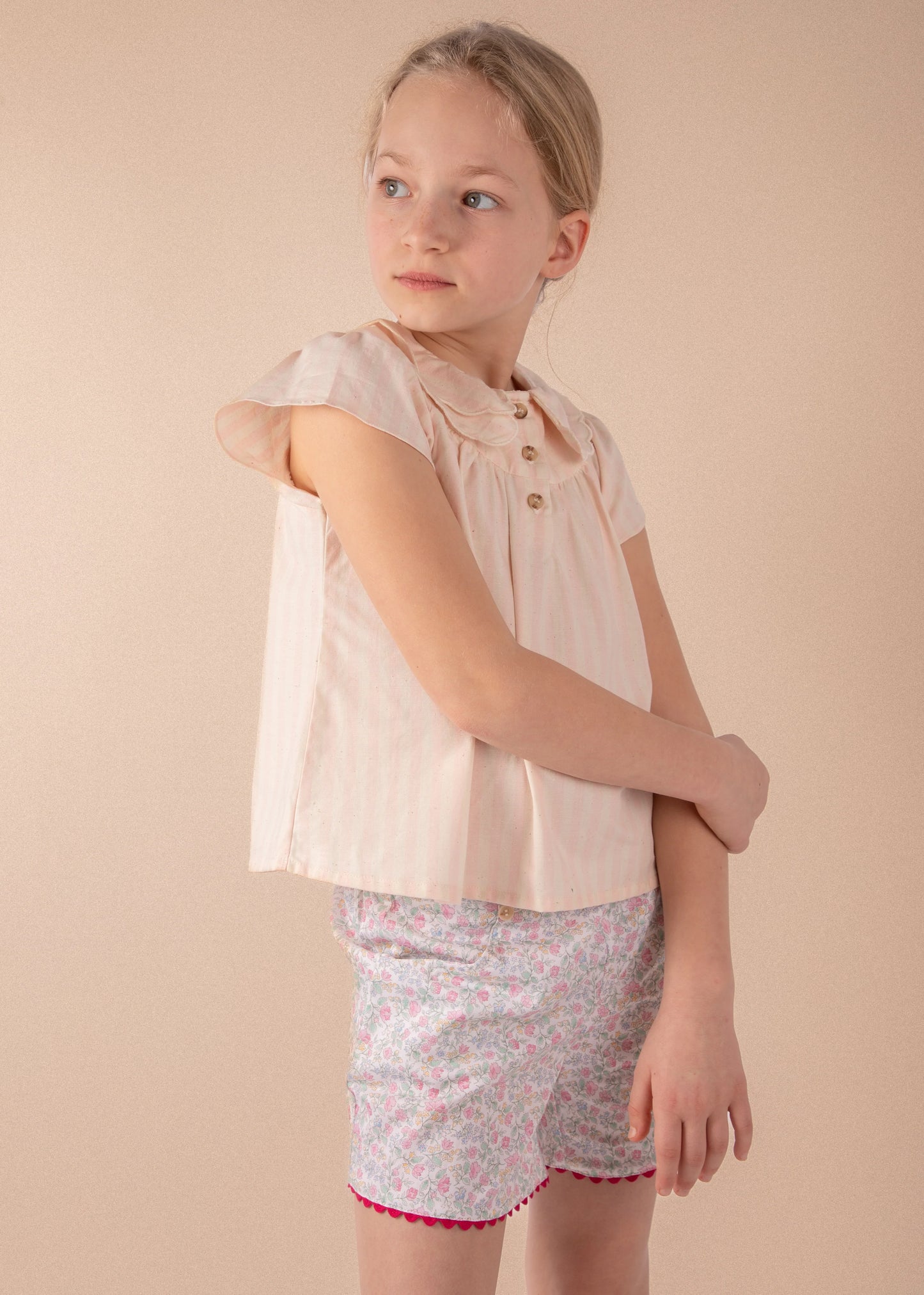 Blouse carmen - rayures roses