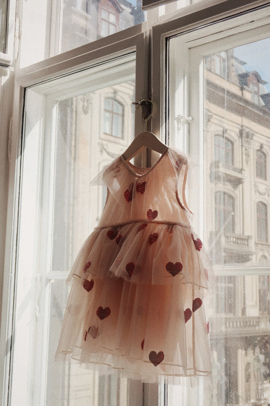 Yvonne robe fée - coeur sequins rouge