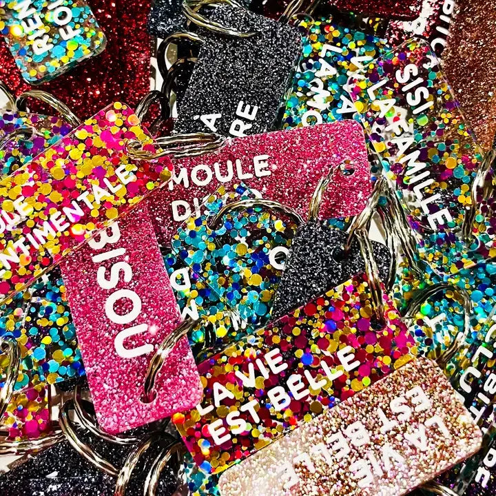 Porte-clés à paillettes : La maison du bonheur