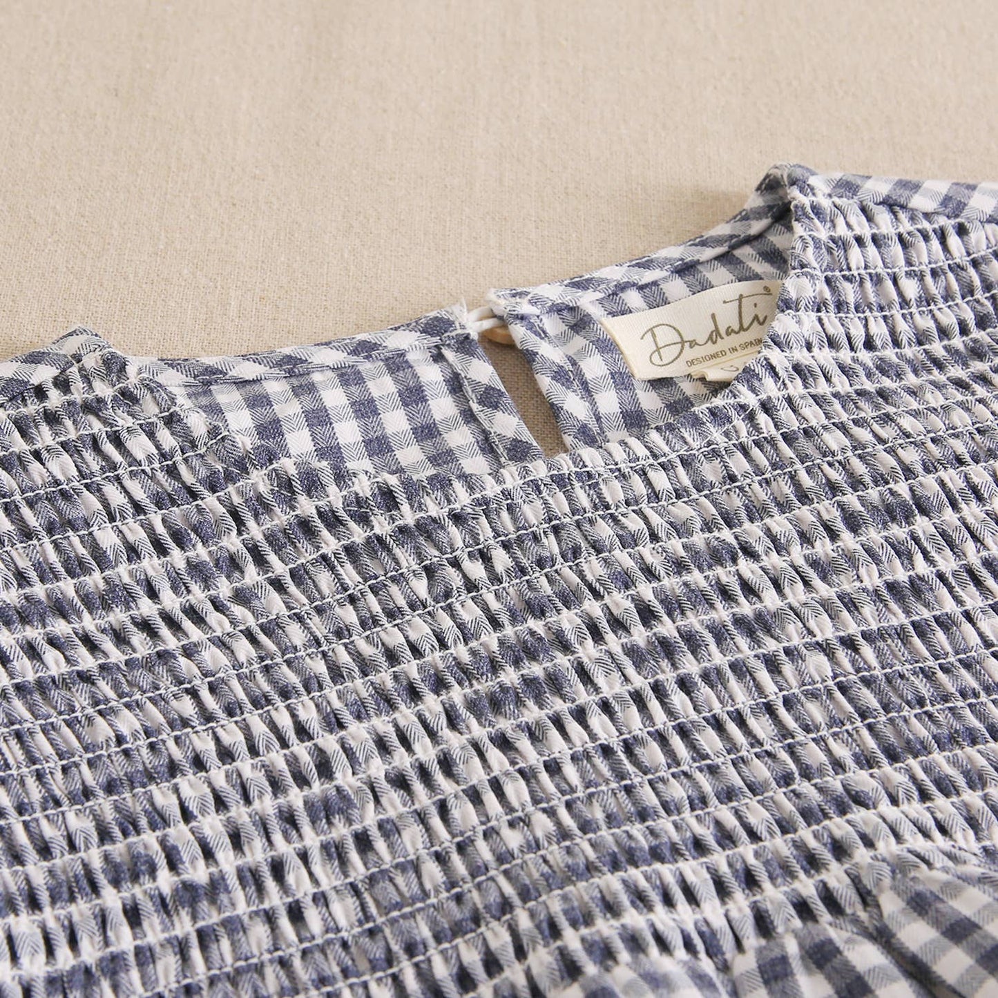 Blouse à manches longues à carreaux bleu et blanc Vichy pour fille