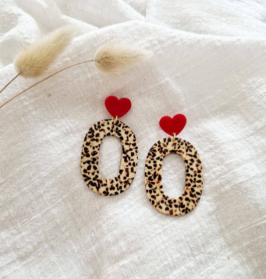 Boucles d'oreilles Léopard / coeur rouge