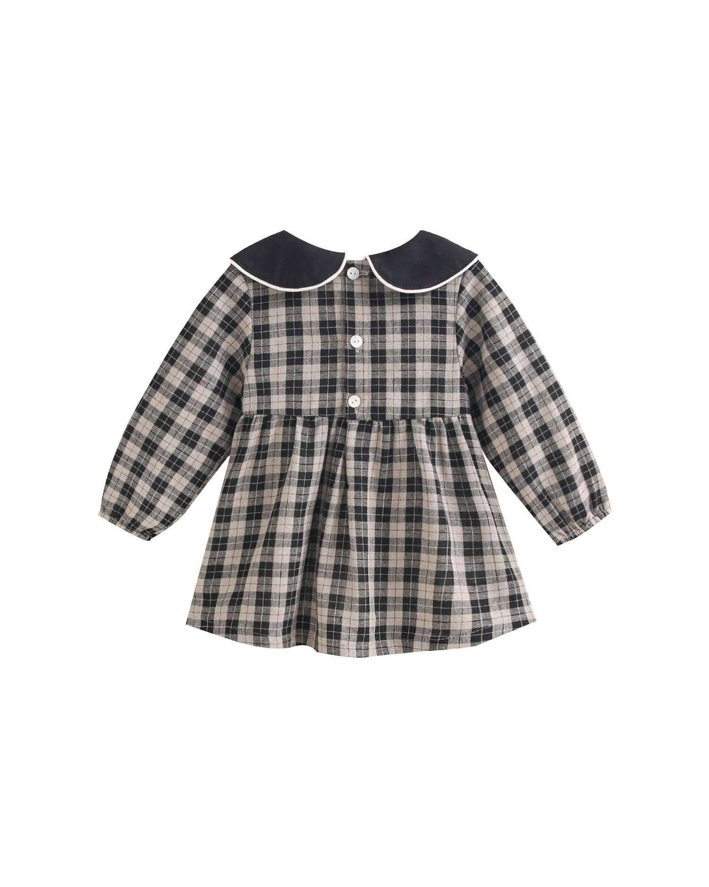Robe pour bébé en beige clair et carreaux noirs