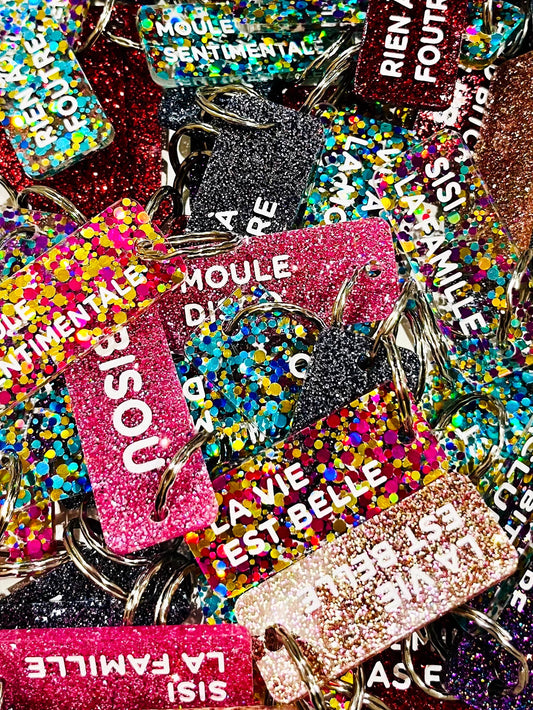 Porte-clés à paillettes : Super Maman
