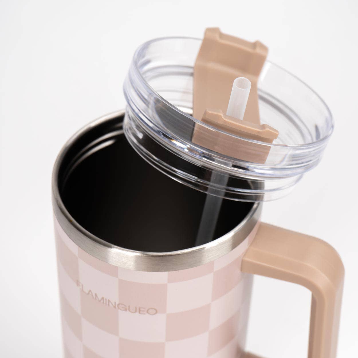 Gourde thermos en acier inoxydable à carreaux beige