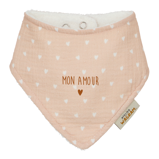 Bavoir bandana gaze beige petits coeurs