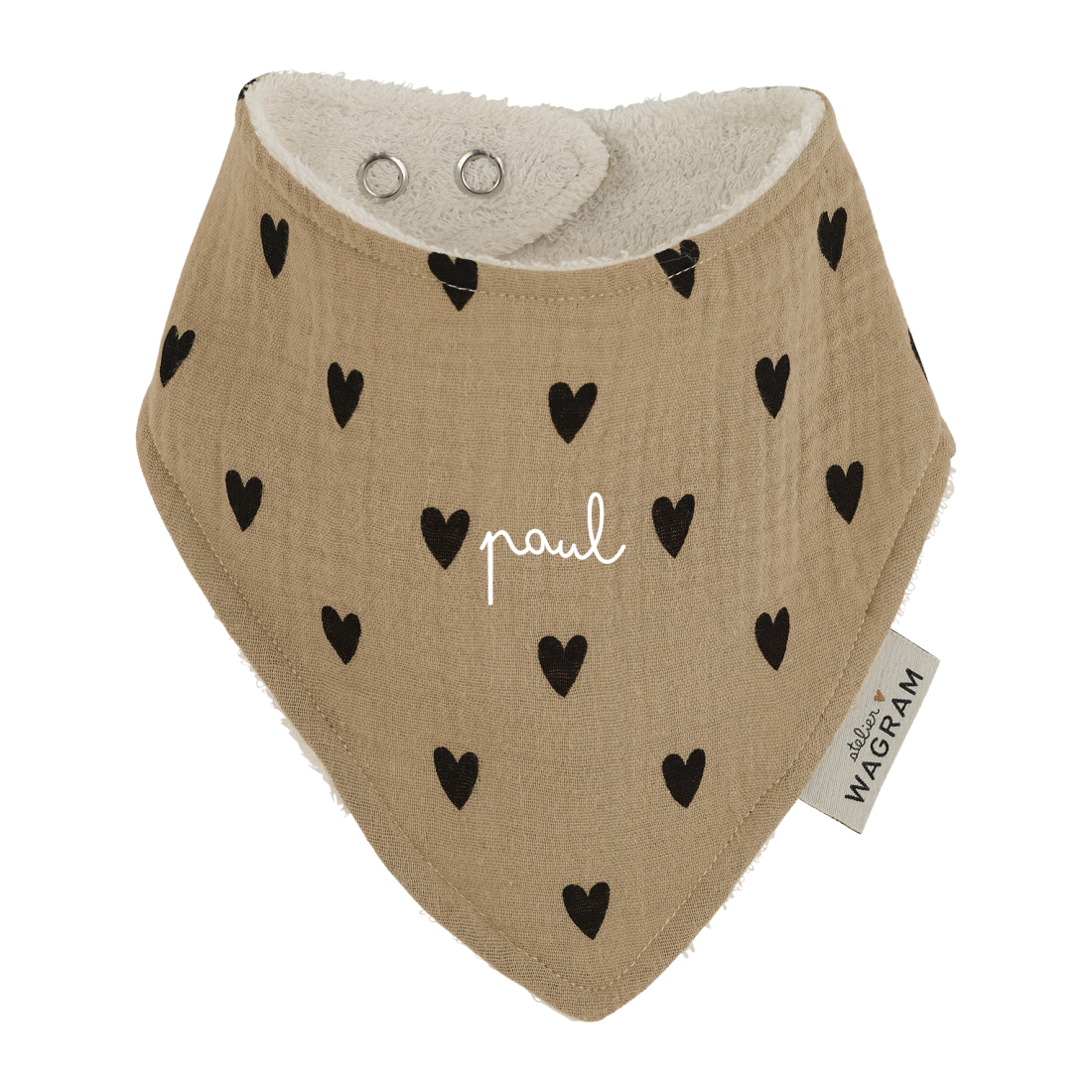 Bavoir Bandana gaze coeurs beige