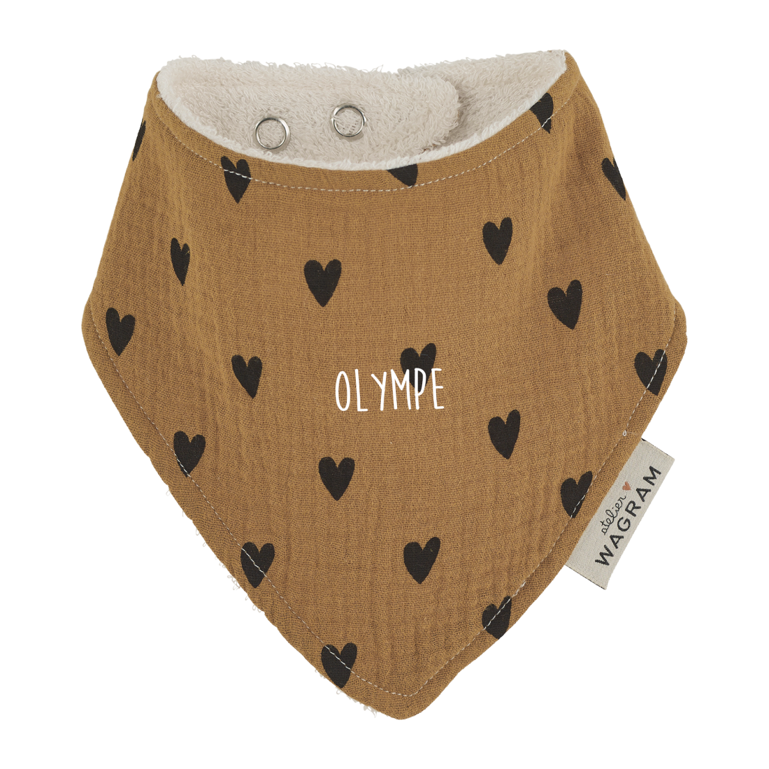 Bavoir Bandana gaze coeurs camel