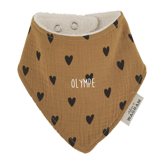 Bavoir Bandana gaze coeurs camel