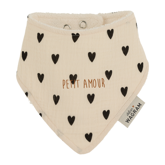 Bavoir Bandana gaze coeurs écru