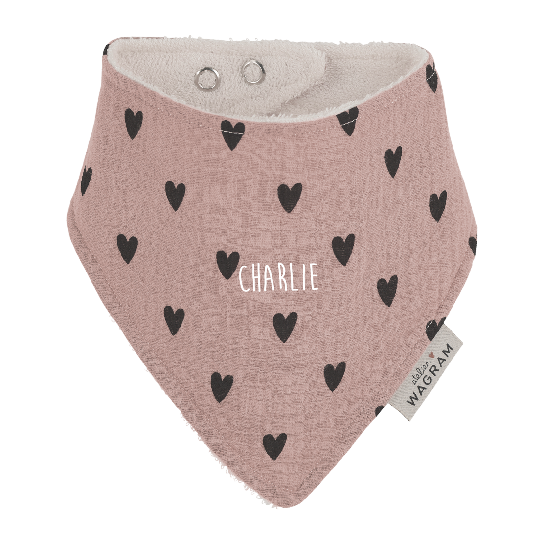 Bavoir Bandana gaze coeurs rose