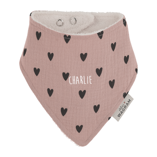 Bavoir Bandana gaze coeurs rose