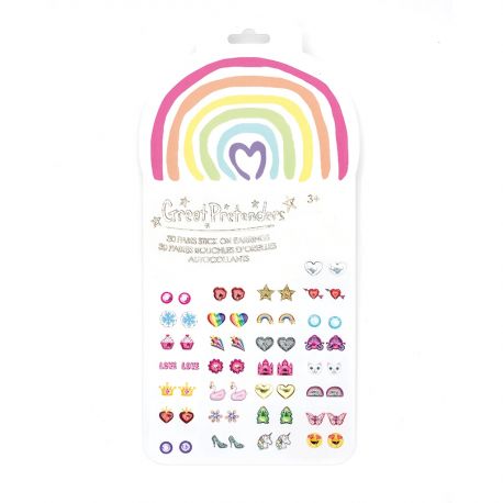 Set de 30 paires de boucles d'oreilles autocollantes Rainbow Love