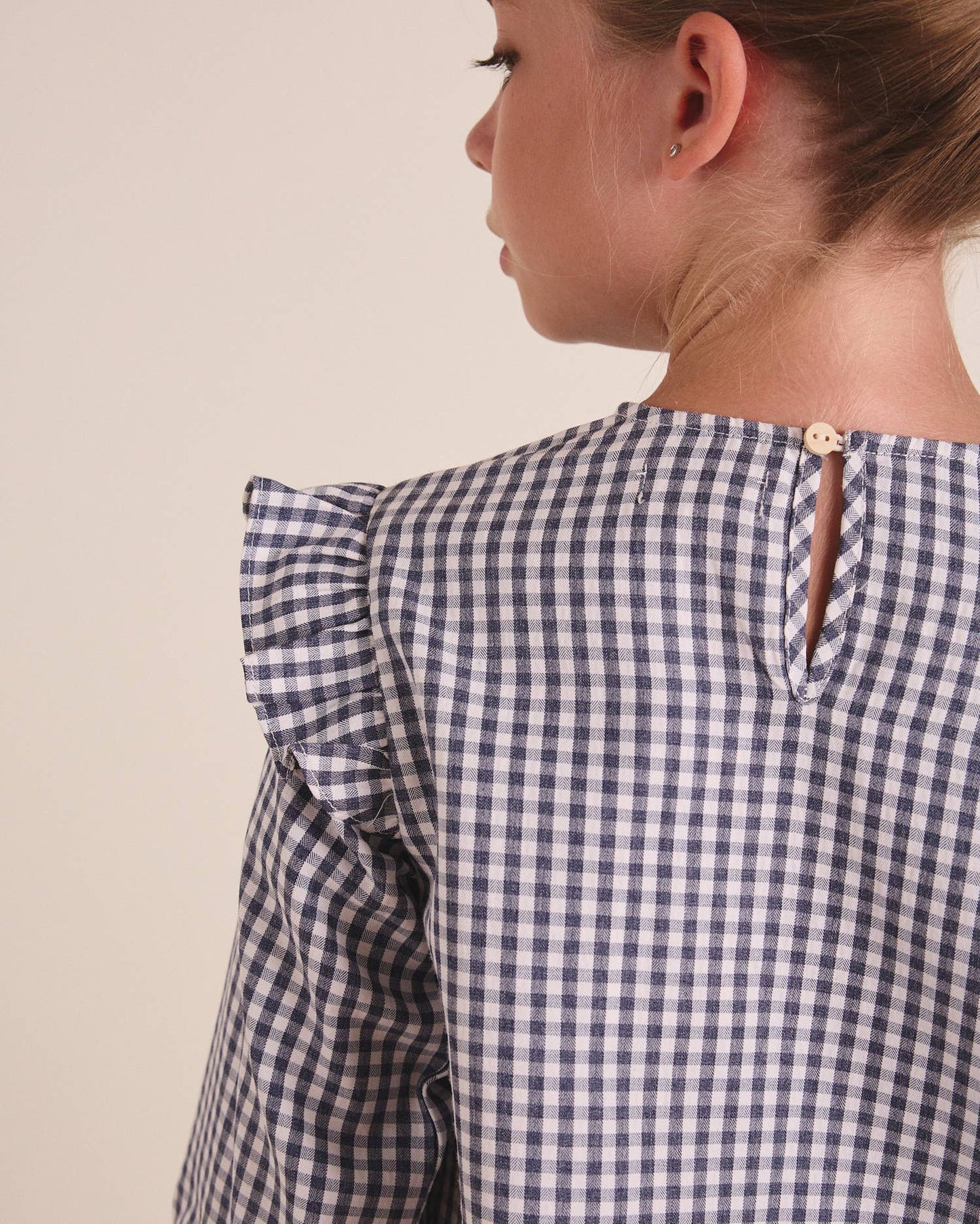 Blouse à manches longues à carreaux bleu et blanc Vichy pour fille
