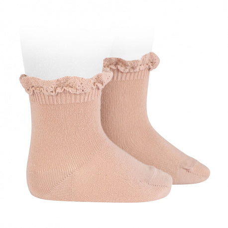 Chaussettes avec dentelle sur la bordure VIEUX ROSE (544)