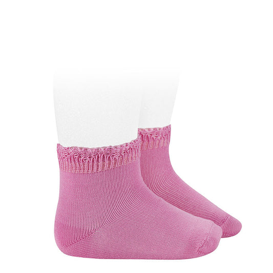 Chaussettes en coton avec bordure ajourée ROSE BONBON