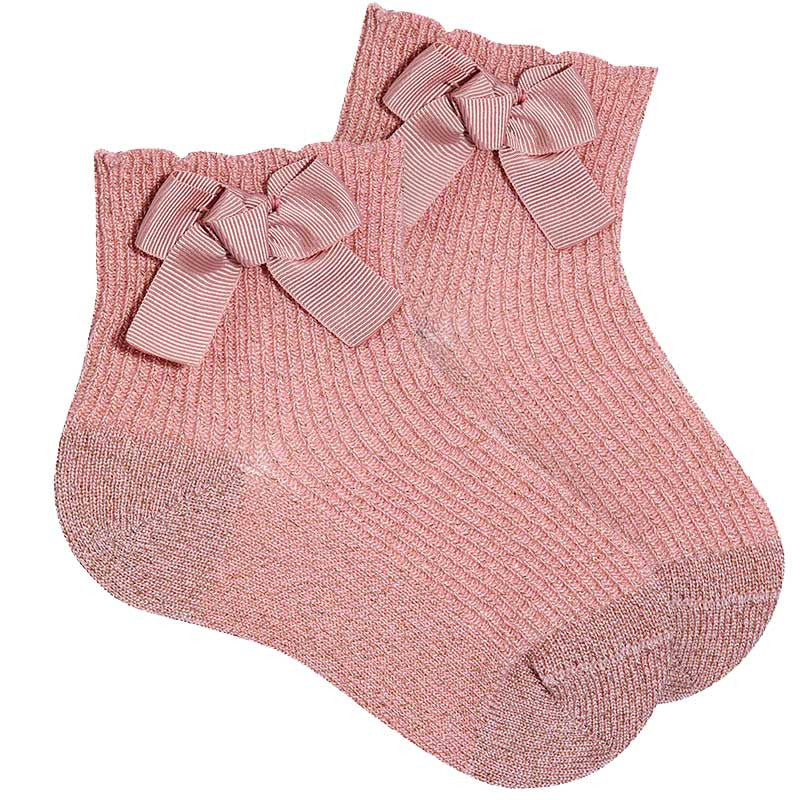 Chaussettes lurex avec noeud Vieux Rose