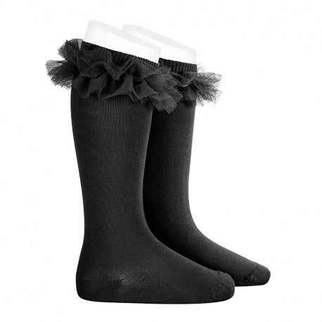 Chaussettes hautes avec tulle noir