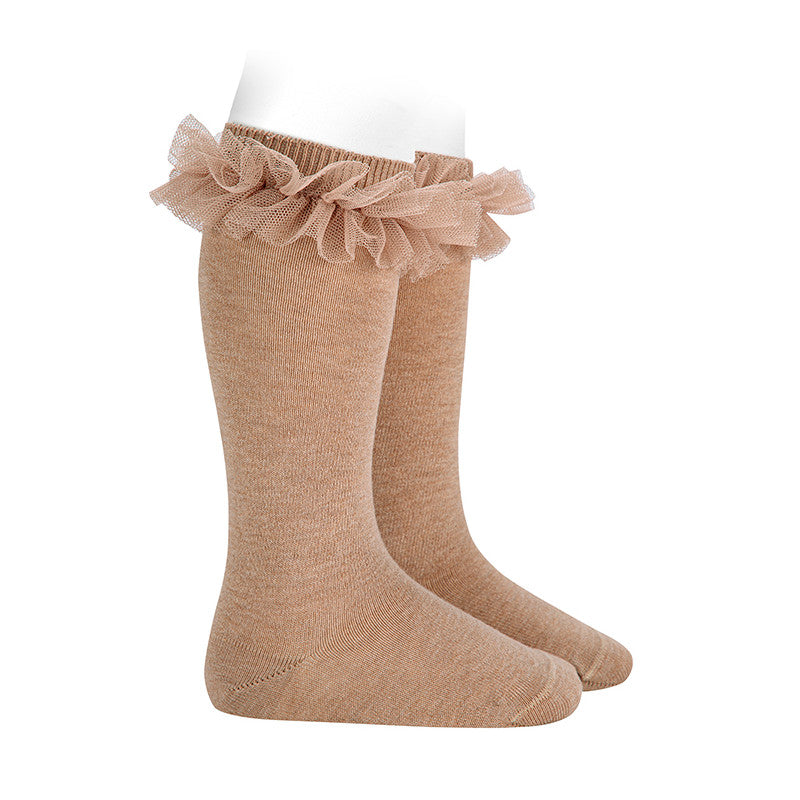 Chaussettes hautes avec tulle nougat