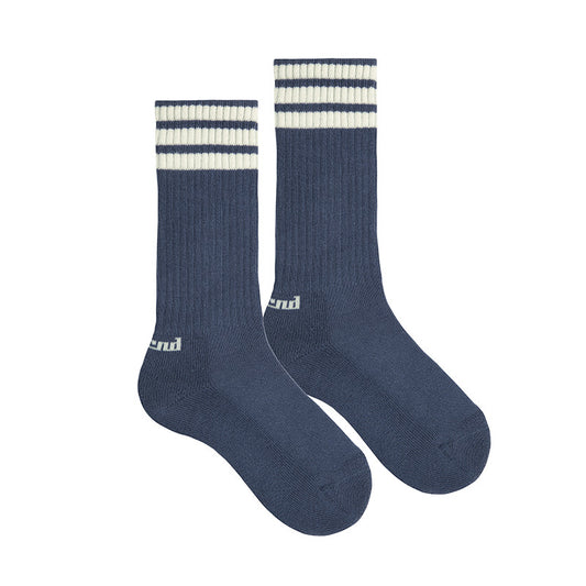 Chaussettes hautes sport 3 bandes, semelle éponge Bleu (084)