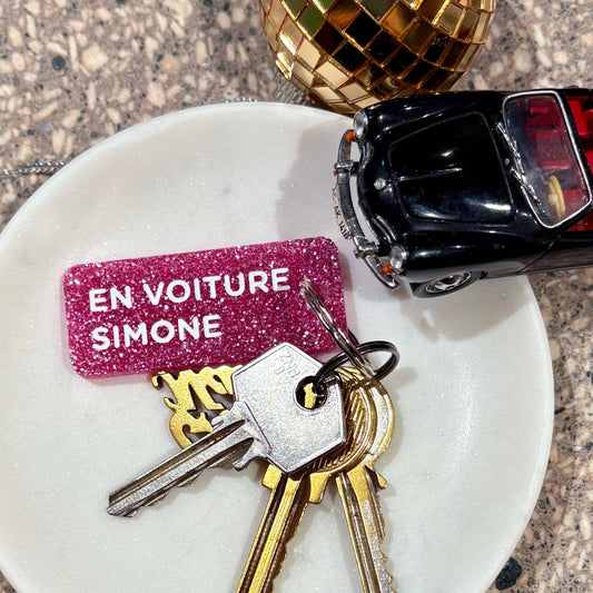 Porte-clés à paillettes : En voiture Simone