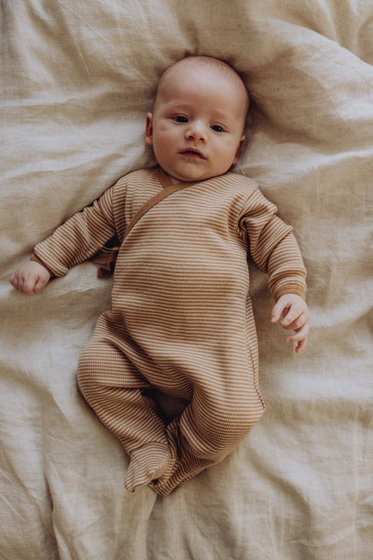 Footie côtelée en laine - Fawn Stripe