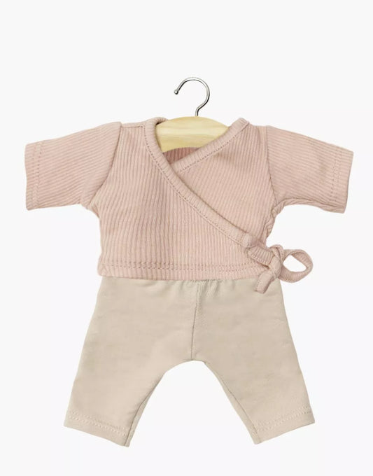 Gordi : Ensemble cache-coeur Roxane en maille côtelée rose pétale et legging lin