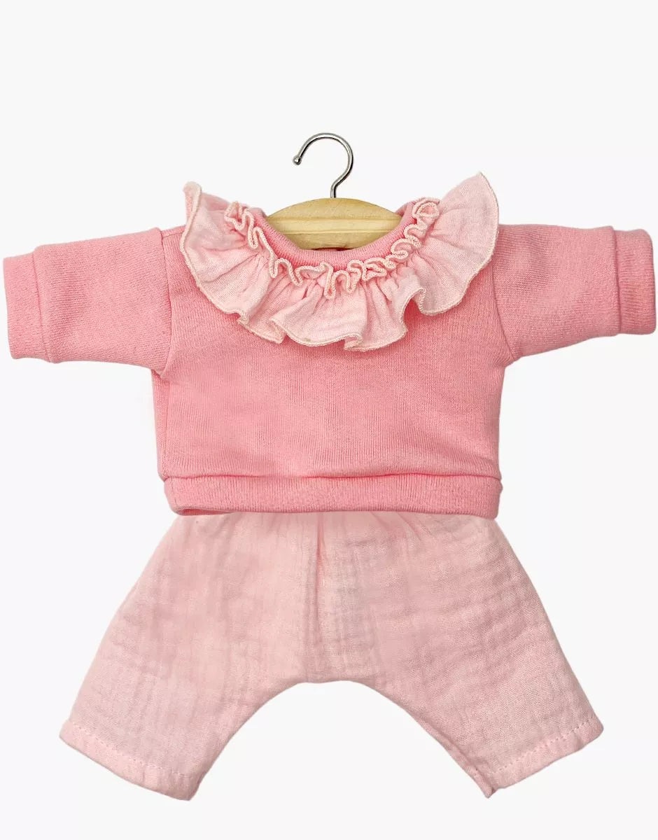 Gordi : Ensemble Marion avec top en molleton à collerette et pantalon fraise