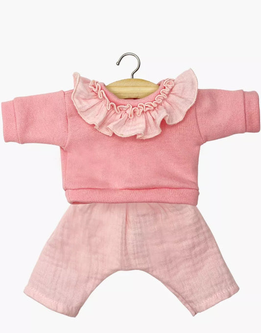 Gordi : Ensemble Marion avec top en molleton à collerette et pantalon fraise