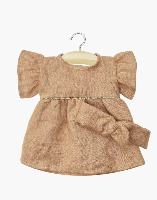 Gordi : Robe Daisy et son headband à noeud rond en lin lavé noisette