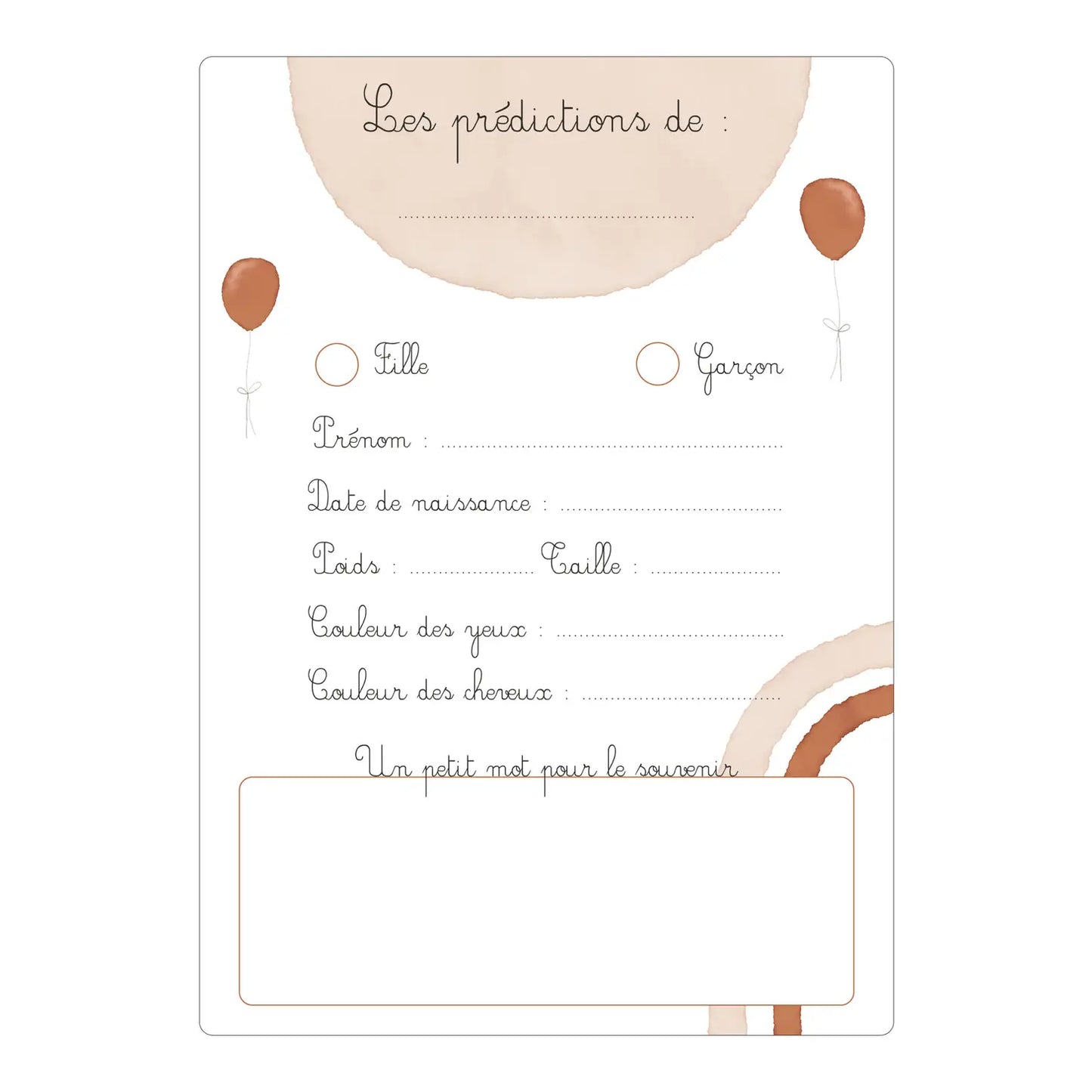 Lot 6 cartes pronostics bébé “bohème”