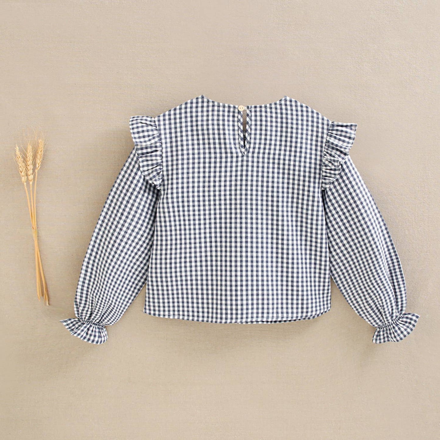 Blouse à manches longues à carreaux bleu et blanc Vichy pour fille