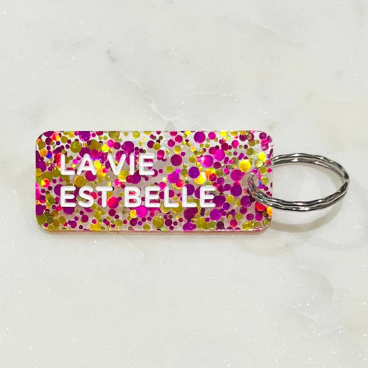 Porte-clés à paillettes : La vie est belle