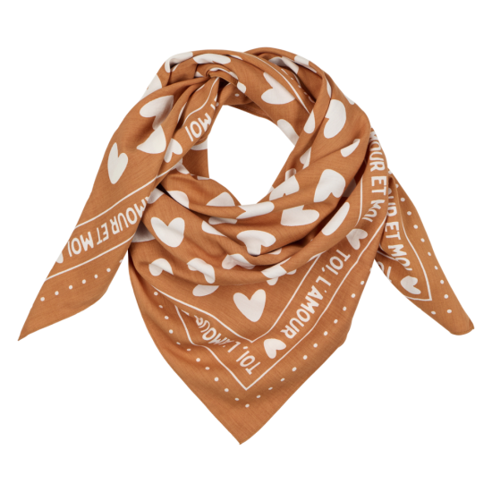 Grand Foulard coeur Toi l'Amour marron/blanc