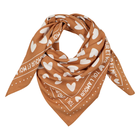 Petit Foulard coeur Toi l'Amour marron/blanc