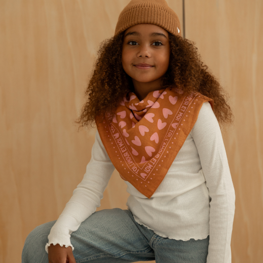 Petit Foulard coeur Toi l'Amour marron/rose