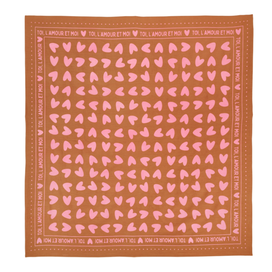 Petit Foulard coeur Toi l'Amour marron/rose