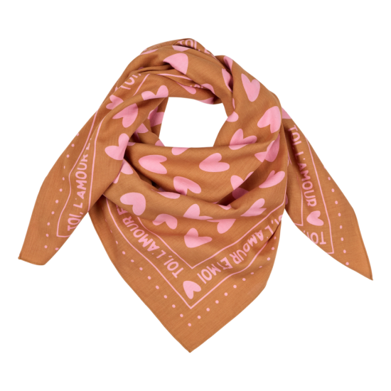Petit Foulard coeur Toi l'Amour marron/rose