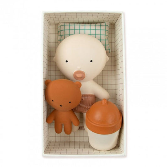 Boite mini bébé Gommu caramel avec son ours et son biberon
