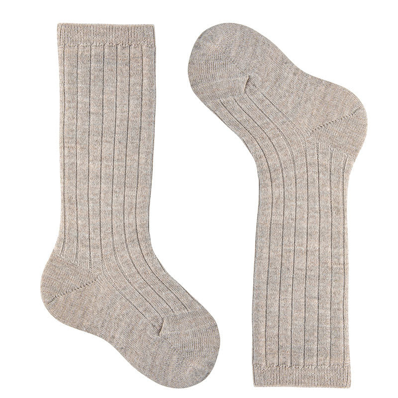 Chaussettes hautes côtelées laine Mérinos mélangé Beige (901)