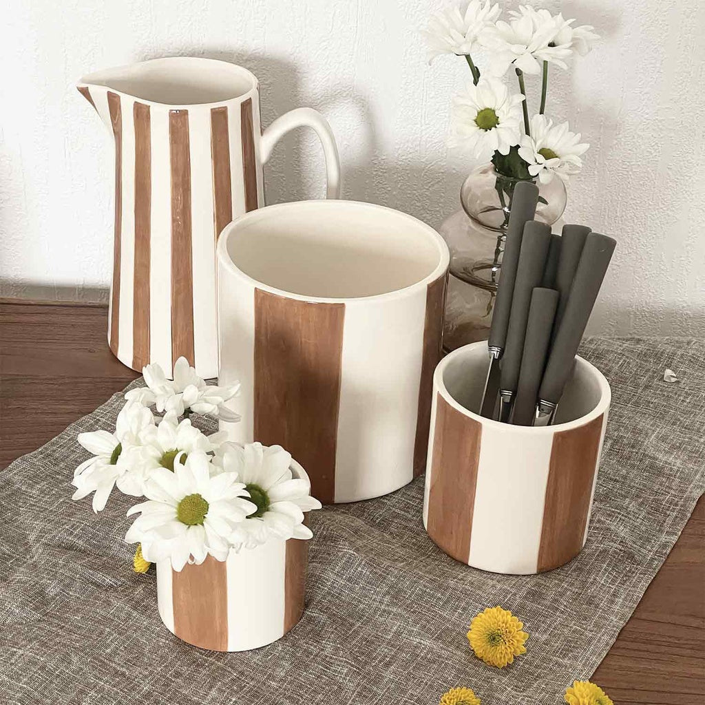 Set de 4 pots à rayures marrons