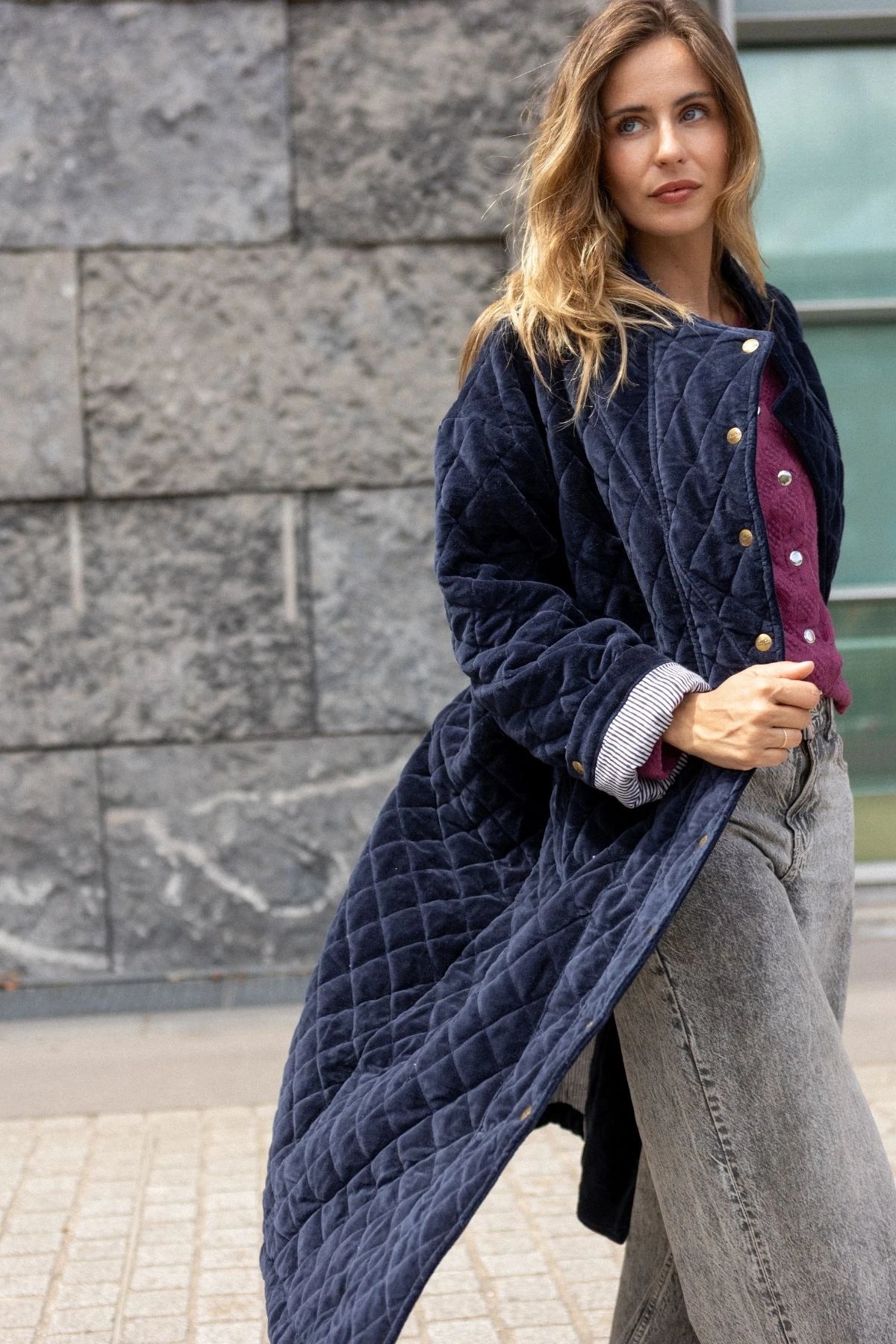 Manteau Jiya Velours Lisse Navy