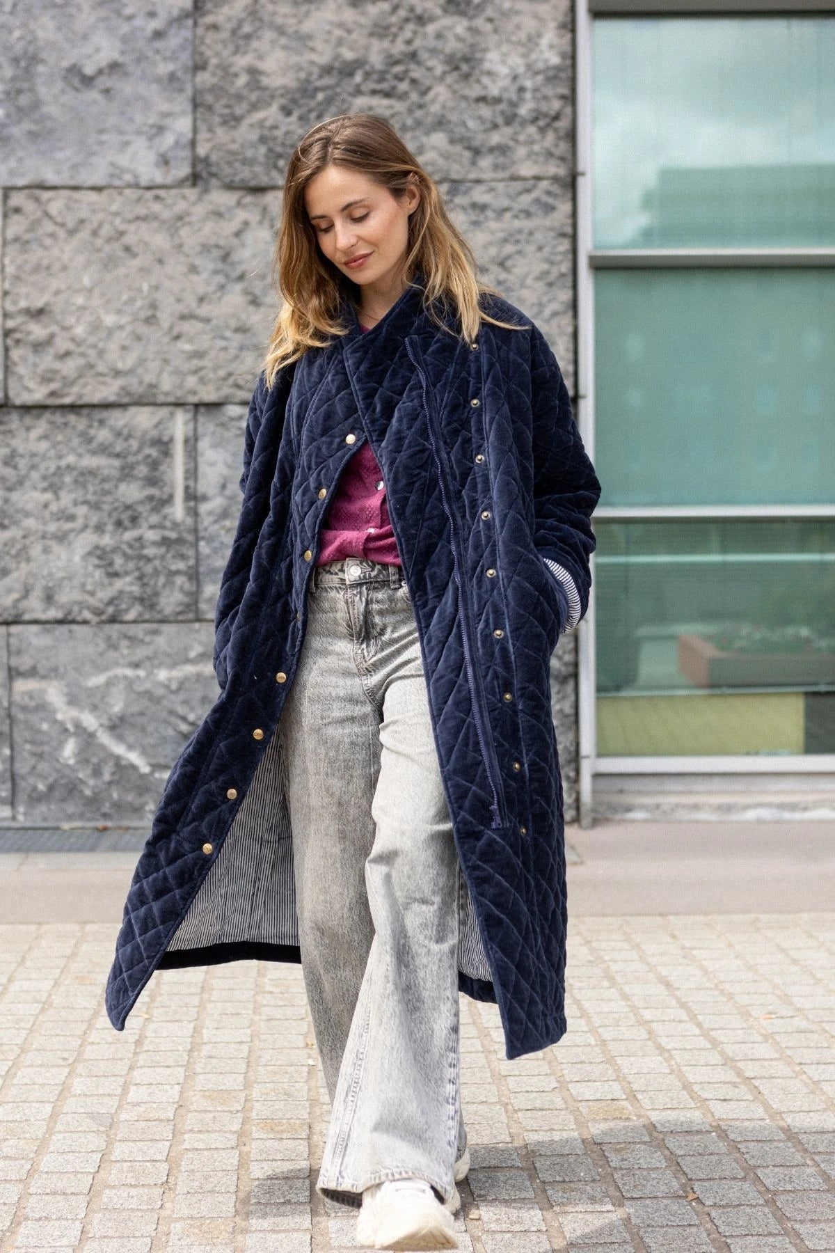 Manteau Jiya Velours Lisse Navy