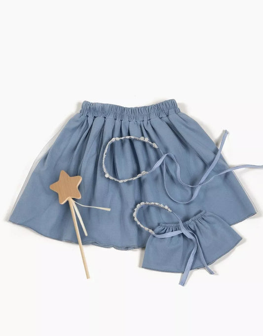 Les P'tits Déguiz - Duo de jupes enfant/poupée "Petite fée" Deva avec tutus bleu cobalt et baguette magique