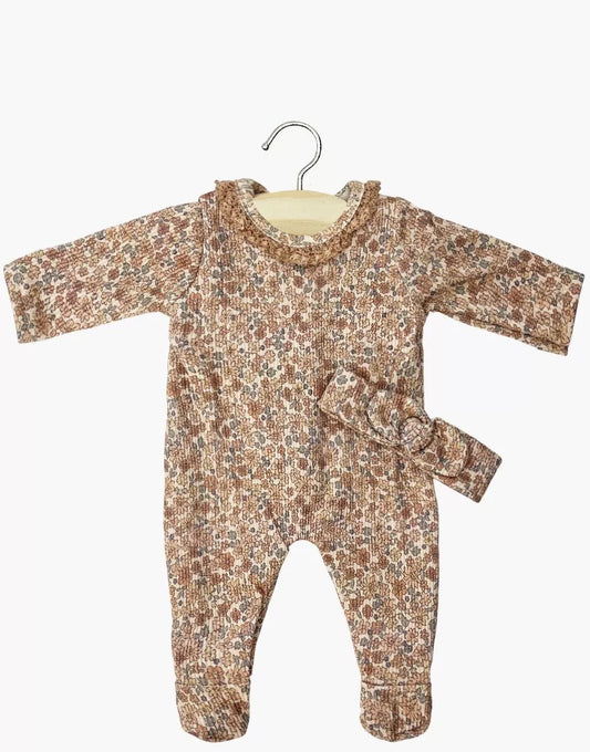 Bambinis – Dors bien Angelo en maille côtelée Petites fleurs cacao et son headband
