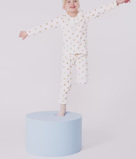 Pyjama de Noel enfant en velours imprimé cœurs dorés ✨