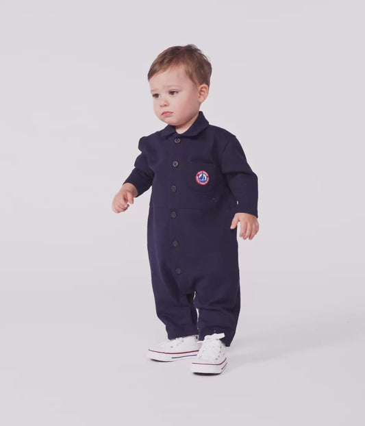 Combinaison longue bébé en coton uni, style pompiste
