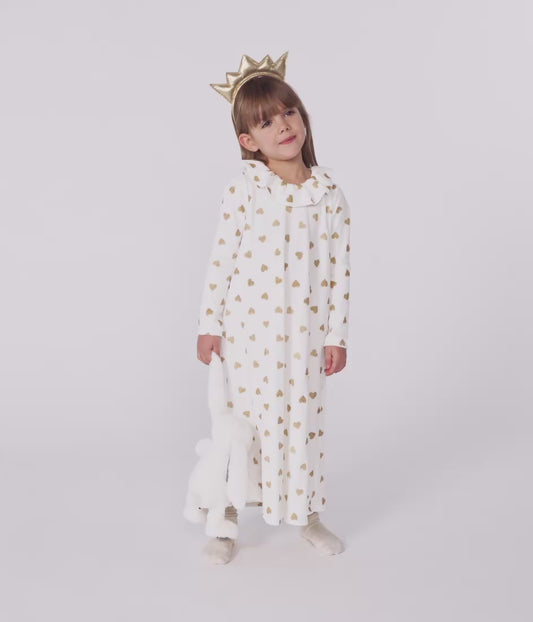 chemise de nuit déguisement de Noel enfant en velours imprimé cœurs dorés