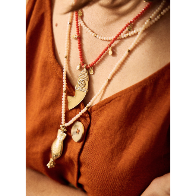 Collier doré et ivoire poisson -