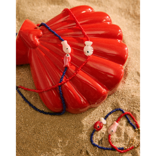 Collier en perles rouges et poisson - Trouville